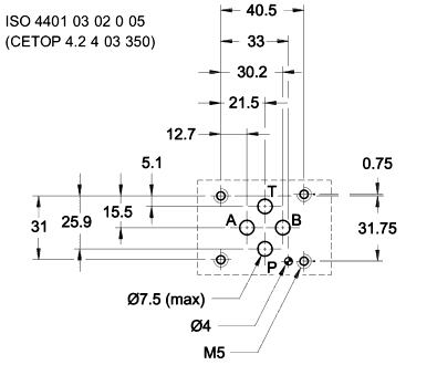 Монтажная поверхность (установочные размеры) гидрораспределителей DS3-SA 2/10N-A110, DS3-TB/10N-D24, DS3-S7(S8)/10N-A110 и др.
